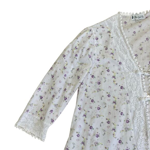 The 1 for U Sz S Rosalind Long Sleeve Cotton Housecoat Lilac Rose Print Romantic - Picture 11 of 16